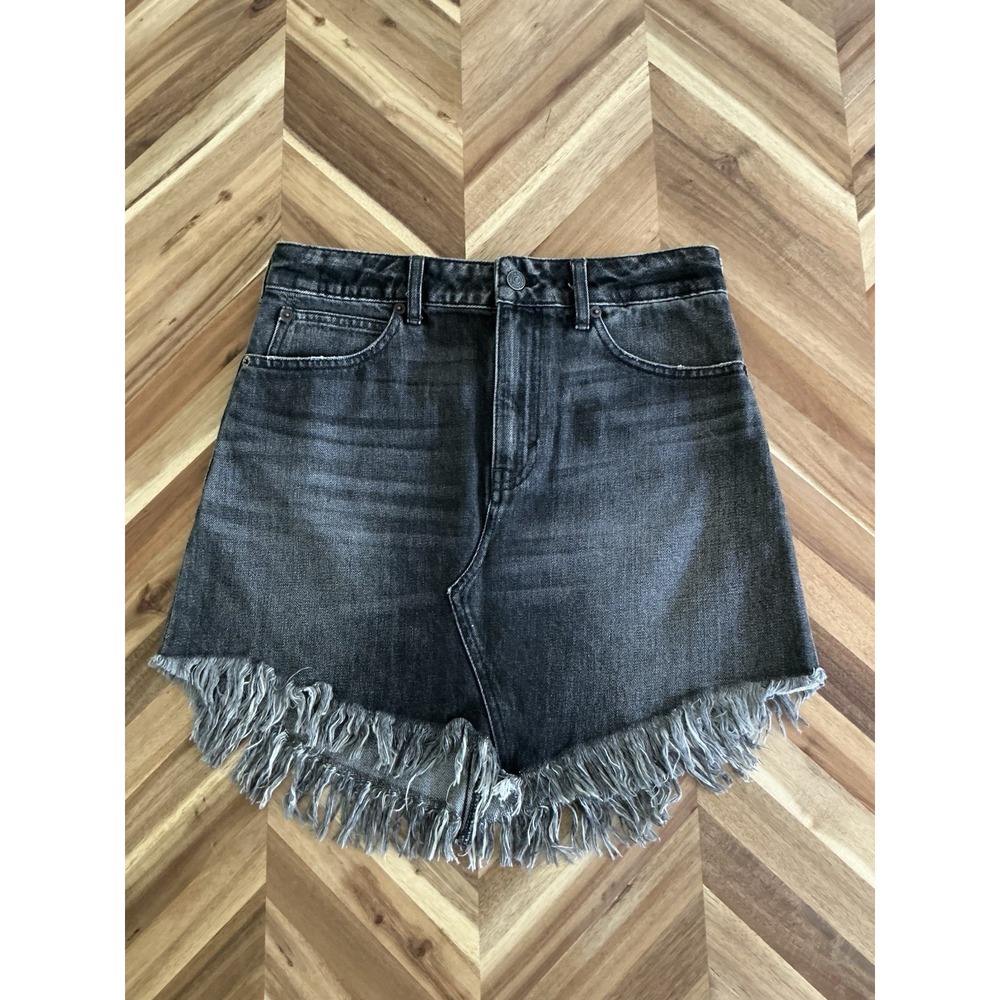We The Free Frayed Black Faded Denim Mini Skirt Size 27 Western Free People